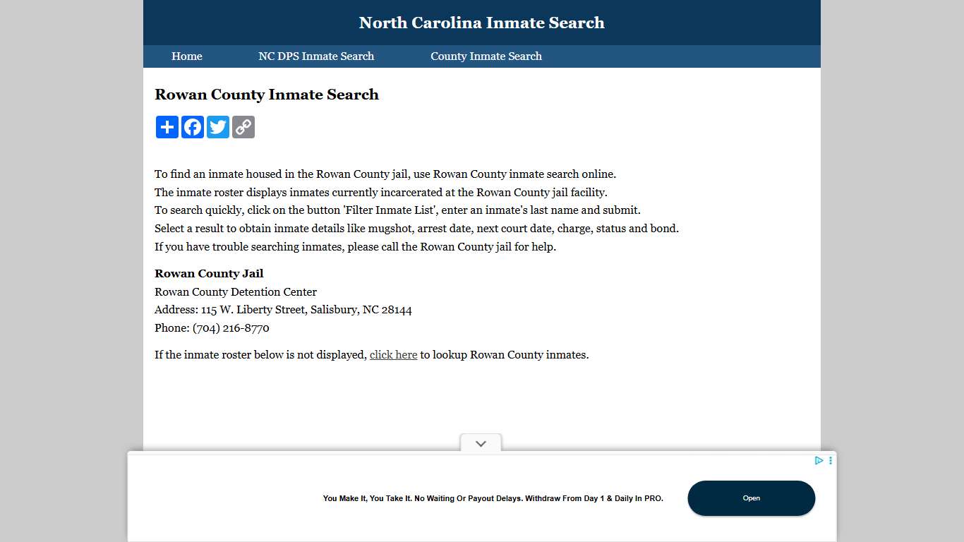 Rowan County Inmate Search