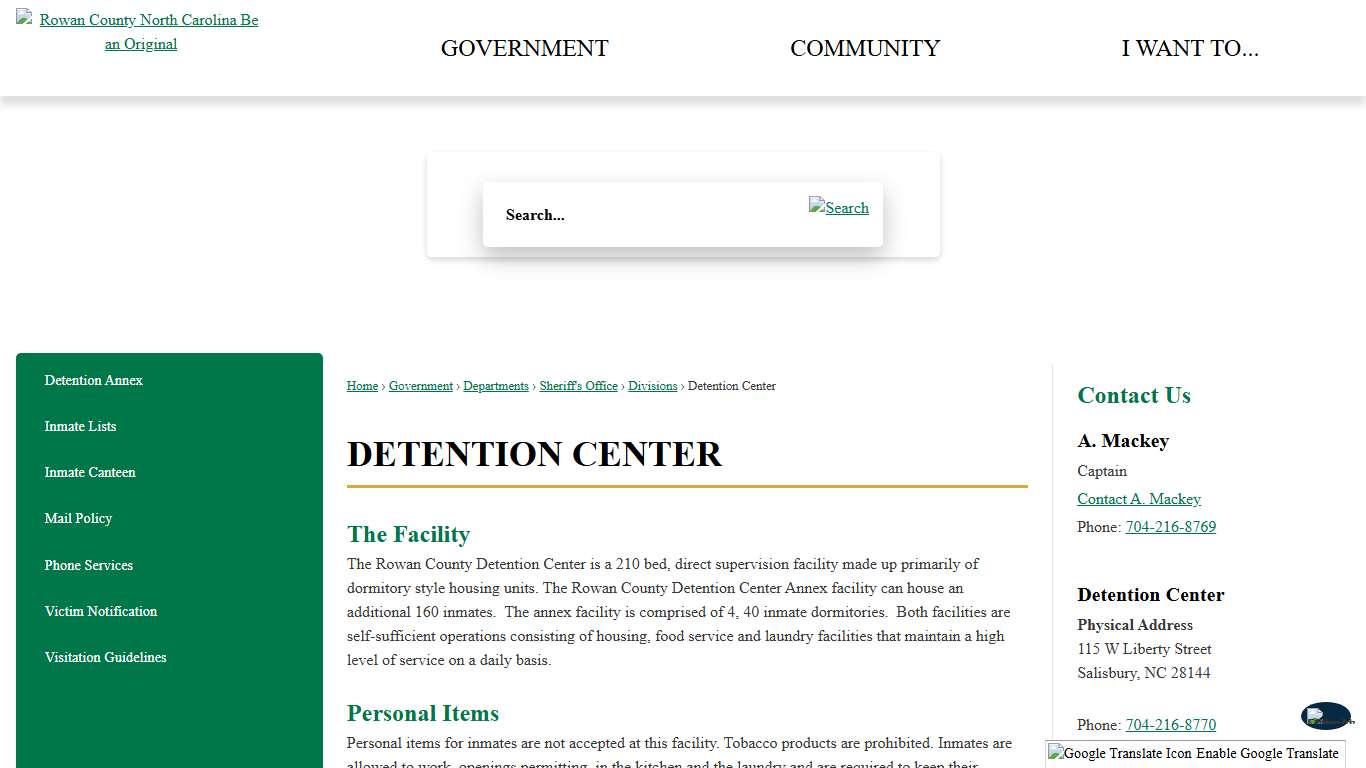 Detention Center | Rowan County